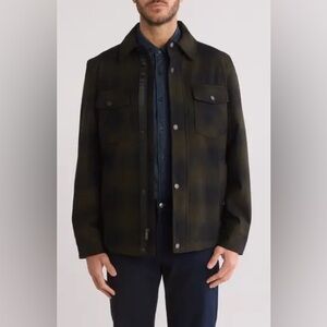 Pendleton Green Black Buffalo Check Plaid Wool Blend Shirt Jacket Coat Lined - M